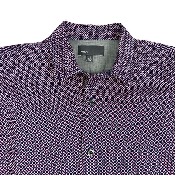 Vince Red White Blue Diamond Print Cotton Long Sleeve Button Shirt Men’s Small - Picture 3 of 9